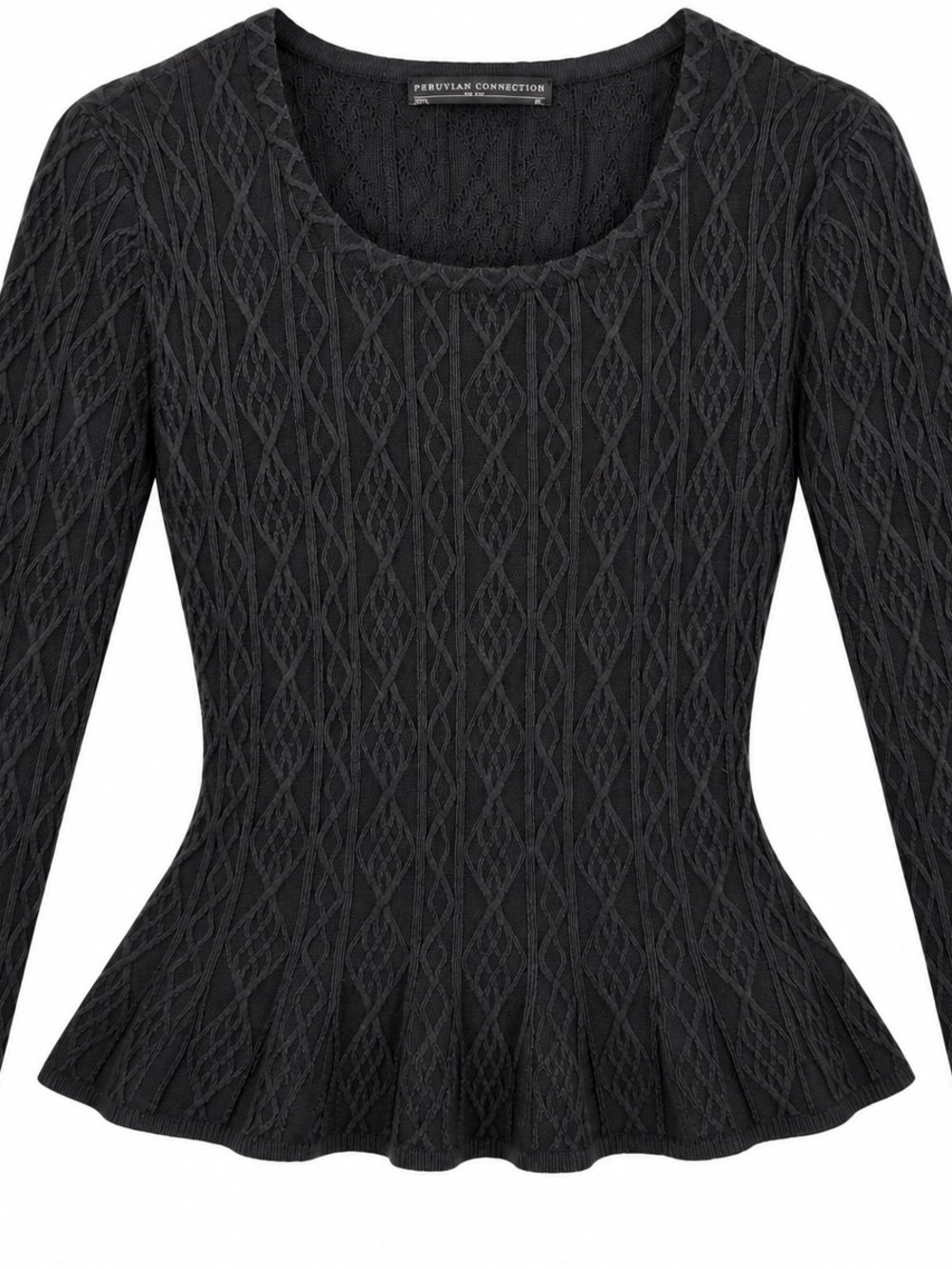 Peruvian Connection Black Pima Cotton Silk Peplum Sweater XL